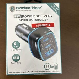 58 Watt Power Delivery 3 Port car Charger with 3x Faster Charging Capability